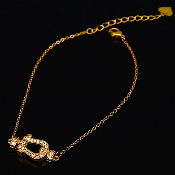 Gold Horseshoe Zircon Bracelet Chain Link Snaffle Stirrup D Ring Gift for Friend - Picture 4 of 10